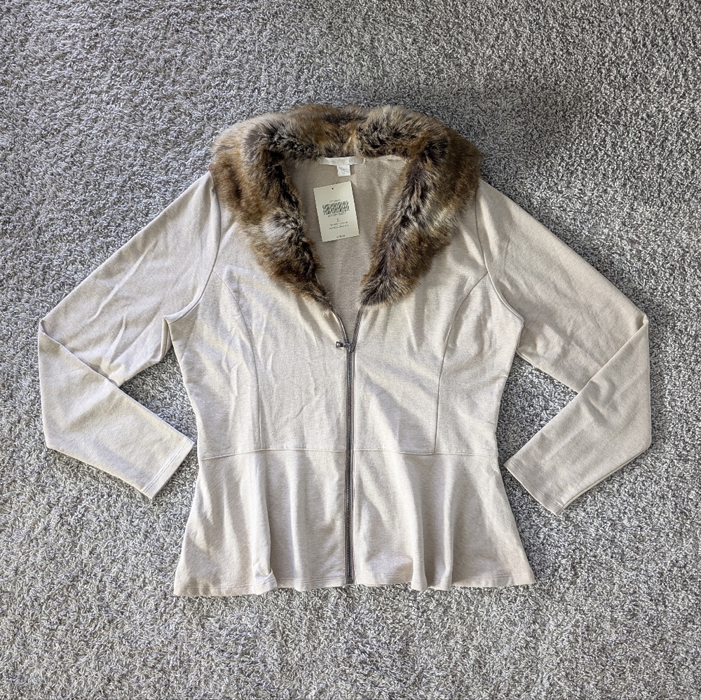 NWT Boston Proper fur collar peplum jacket - Picture 2 of 7